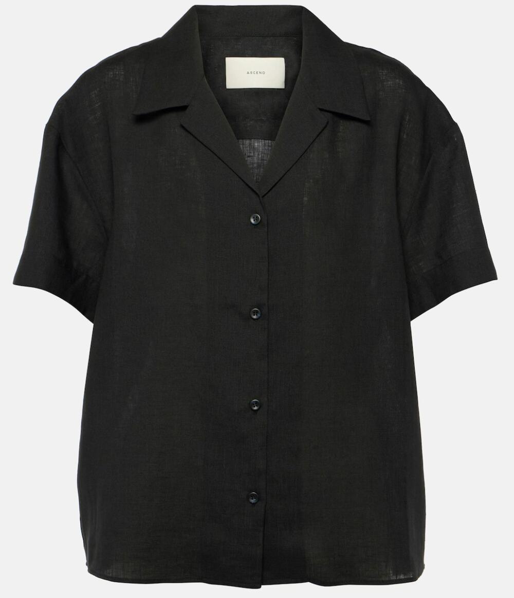 Asceno Prague Linen Shirt Black Boxy Size Small Minimal